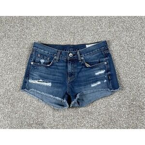 Rag & Bone Jean Shorts Womens 25 Blue Denim Distressed Raw Hem Cutoff USA‎